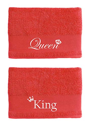 Paare King und Queen Handtuch-Set 50cm X 100cm Valentinstag Hochzeit - Rot von 60 Second Makeover Limited