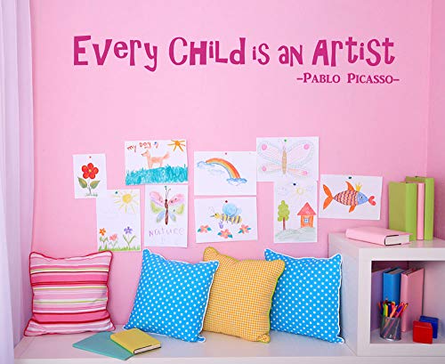 Weil Jede Kind Ist ein Künstler Wand Aufkleber Kindergarten Kinderspielzimmer Küche Schlafzimmer Aufkleber Pablo Picasso Spruch - Weiß Matt, Large von 60 Second Makeover Limited