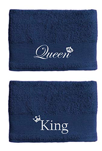 60 Second Makeover Paare King und Queen Handtuch-Set 50cm X 100cm Valentinstag Hochzeit - Marineblau von 60 Second Makeover