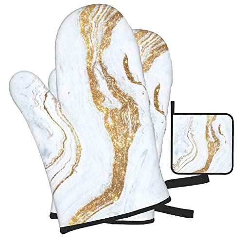 4 Stück Handschuh Set Gold-Marmor-Muster Ofenhandschuh Waschbar Topfhandschuhe Anti-Rutsch Oven Mitts Für Mikrowellenofen, Die Küche, Geschenke von 600