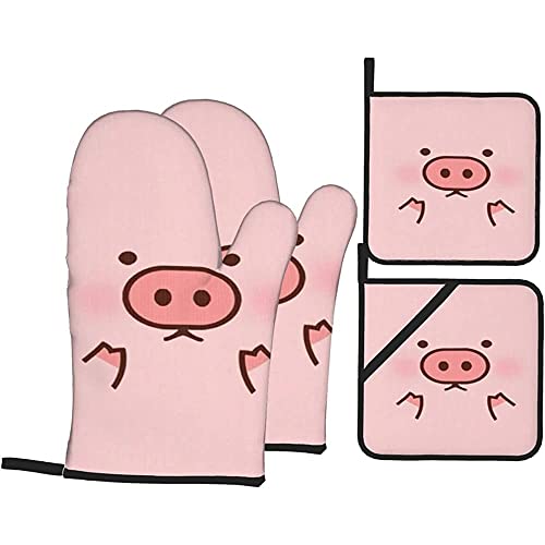 4 Stück Ofenhandschuh Und Topflappen Set Nettes Schwein Grillhandschuh Lustig Topfhandschuhe Hitzebeständige Ofenhandschuh Für BBQ, Zum Grillen, Backen von 600