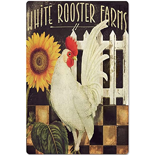 Retro Schilder Huhn-Sonnenblume-Weißer Hahn-Bauernhof-Zaun Kunst Wand Plakette Retro Blechschild Retro Generisch Metallschilder Für Geschenk, Bar, Office 30x40cm von 600