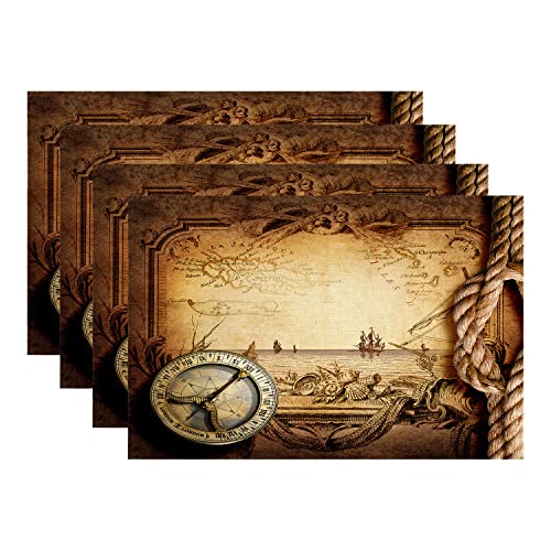 614 4Er Set Tischset Abgrifffeste Tischunterlage Esstisch Abwaschbar Platzdeckchen Für Hotel Restaurant Restauran Alte Weltkarte, Antiqu Americas Adventure Stories Treasure von 614