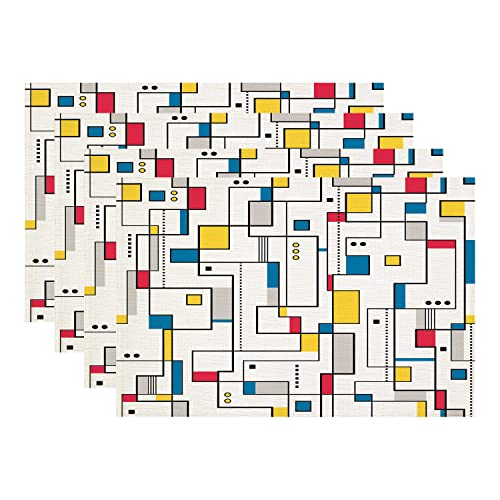614 4Er Set Tischset Antifouling Tischunterlage Esstisch Hitzebeständig Tischmatte Für Küche Haus Hotel Gelbgrau Geometrisch, Schwarz Weiß Abstrakt Bauhaus Modern von 614