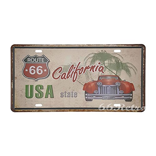 66retro Route 66 Kalifornien, USA, geprägt Vintage Blechschild, Retro Auto Nummernschild, 30 cm x 15 cm von 66Retro