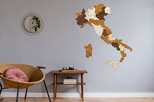 2D Holzkarte Italien - Mehrschichtiges, mehrfarbiges gebeiztes Holz, gravierte Namen - Wanddekoration für Ihr Büro, Wohnzimmer, Flur (102 x 67 cm) von 68travel