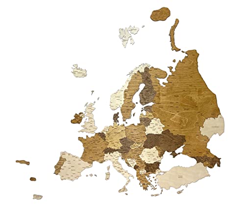 3D-Wandkarte aus Holz, mehrschichtig, gebeiztes Holz, graviert, einzigartige Design-Dekoration für Wohnzimmer, Büro und Schlafzimmer (78 x 70 cm) von 68travel