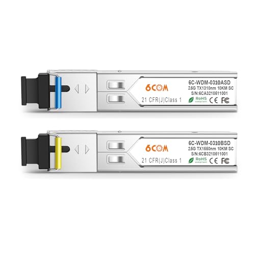 6COMGIGA Ein Paar 2,5 G SFP SC Stecker Bidi Transceiver, 1310 nm/1550 nm SMF Transceiver, bis zu 10 km, kompatibel mit Cisco, Ubiquiti, D-Link und anderen offenen Schaltern 6COMGIGA Ein Paar 2,5 G SFP SC Stecker Bidi Transceiver, 1310 nm/1550 nm SMF Transceiver, bis zu 10 km, kompatibel mit Cisco, Ubiquiti, D-Link und anderen offenen Schaltern von 6COMGIGA