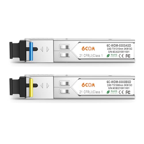 6COMGIGA Ein Paar 2,5 G SFP SC Stecker Bidi Transceiver, 1310 nm/1550 nm SMF Transceiver, bis zu 3 km, kompatibel mit Cisco, Ubiquiti, D-Link und anderen offenen Schaltern von 6COMGIGA