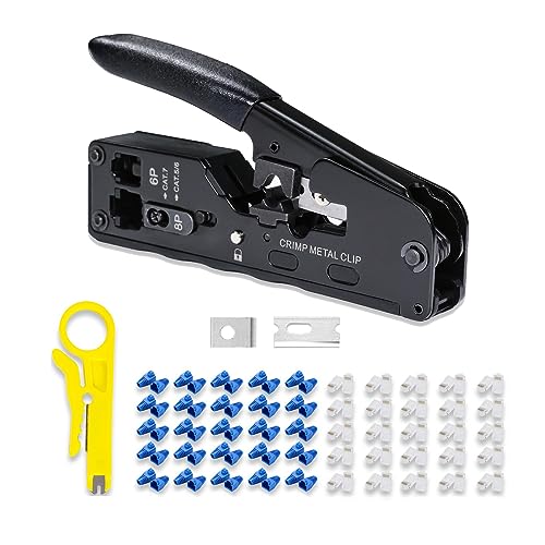 All-in-one RJ45 RJ12 Crimpzange, Pass-Through-Ethernet-Crimper für Cat5 Cat5e Cat6 Cat6a Cat7 modulare Steckverbinder, mit Mini-Abisolierzange, 50 Stück CAT6-Pass-Through-Stecker und Abdeckungen All-in-one RJ45 RJ12 Crimpzange, Pass-Through-Ethernet-Crimper für Cat5 Cat5e Cat6 Cat6a Cat7 modulare Steckverbinder, mit Mini-Abisolierzange, 50 Stück CAT6-Pass-Through-Stecker und Abdeckungen von 6COMGIGA