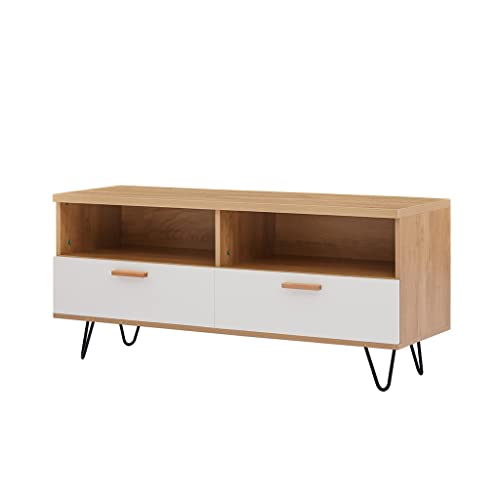 6hftuiiii Holz + Weiß, modernes TV-Regal, Schreibtisch und Holzmaserung, multifunktionaler TV-Schrank (Farbe: A, Größe: 119,9 x 35,1 x 53,3 cm) von 6hftuiiii