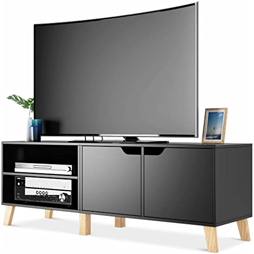 6hftuiiii Moderner TV-Ständer, Media-Mittelkonsole, 140 cm, mit Aufbewahrungsschrank, schwarzer Vitrine, TV-Tisch (Farbe: Schwarz) von 6hftuiiii