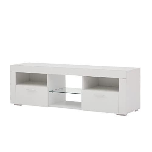 6hftuiiii Weißer moderner TV-Ständer mit LED-Licht, Hochglanz-Vorderseite, TV-Schrank, kann im Wohnzimmer, Wohnzimmer oder Schlafzimmer installiert werden (Farbe: A, Größe: wie abgebildet) von 6hftuiiii