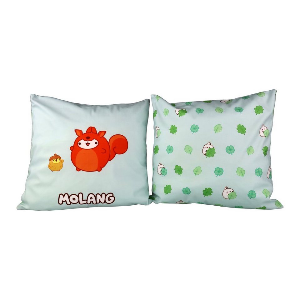 Kissenbezüge Molang, 2 Stück - Dekokissen mit zwei verschiedenen Seiten 40 x 40 cm, 6vibes, Zierkissen für die Couch vorne Molang & Piupiu, hinten coole Pattern von 6vibes