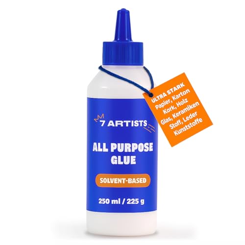 7 Artists Bastelkleber Transparent Flüssig 250 ml - Schnelltrocknender Bastelleim Transparent für Papier, Holz, Filz, Keramik | Vielzweckkleber Schnelltrocknend | Alles Kleber für Hobby & DIY von 7 Artists