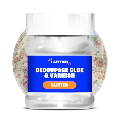 7 Artists Decoupage Kleber Lack Wasserfest 230 ml Glitter - Serviettentechnik Kleber auf Wasserbasis | Serviettenkleber für Serviettentechnik | Servietten Kleber zum Basteln von 7 Artists