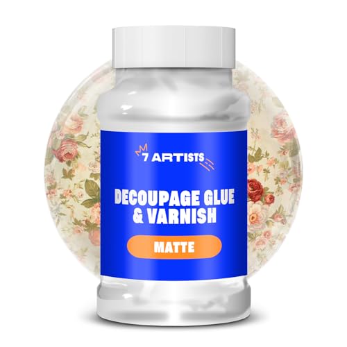 7 Artists Decoupage Kleber Lack Wasserfest 500 ml Matt - Serviettentechnik Kleber auf Wasserbasis | Serviettenkleber für Serviettentechnik | Servietten Kleber zum Basteln von 7 Artists