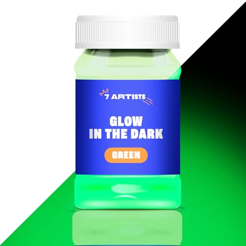 7 Artists Fluoreszierende Acrylfarbe Neon Grün 100 ml | Nachtleuchtende Farbe auf Wasserbasis | Fluoreszierende Leuchtfarbe Acryl zum Bemalen von Holz Papier Stein Karton von 7 Artists