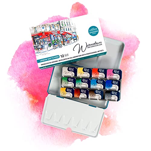 7 Artists Urban Sketching Aquarellfarben Rosa Gallery Set – 12 x Näpfchen Lebendige Farben, Hochwertige Künstler-Aquarell im Mehrzweck-Metallkasten mit Mischpalette, Künstler Aquarellkasten 7 Artists Urban Sketching Aquarellfarben Rosa Gallery Set – 12 x Näpfchen Lebendige Farben, Hochwertige Künstler-Aquarell im Mehrzweck-Metallkasten mit Mischpalette, Künstler Aquarellkasten von 7 Artists