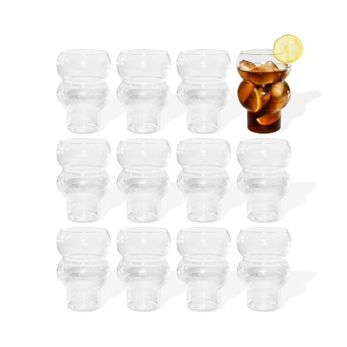 7 O'CLOCK Gläser 12er Set | Design Vintage Bubble Glass Tokyo Two | Trinkgläser Eiskaffeegläser Cocktailgläser Longdrinkgläser Wasser Tee Kaffee Saft | Bobbel Spülmaschinenfest langlebig | 500ml von 7 O'CLOCK