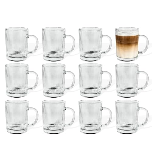 7 O'CLOCK Gläser 12er Set | Design Vintage Riffle Mug Paris | Trinkgläser Eiskaffeegläser Cocktailgläser Longdrinkgläser Wasser Tee Kaffee Saft | Spülmaschinenfest langlebig | 300m von 7 O'CLOCK