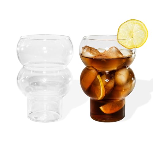 7 O'CLOCK Gläser 2er Set | Design Vintage Bubble Glass Tokyo Two | Trinkgläser Eiskaffeegläser Cocktailgläser Longdrinkgläser Wasser Tee Kaffee Saft | Bobbel Spülmaschinenfest langlebig | 500ml von 7 O'CLOCK