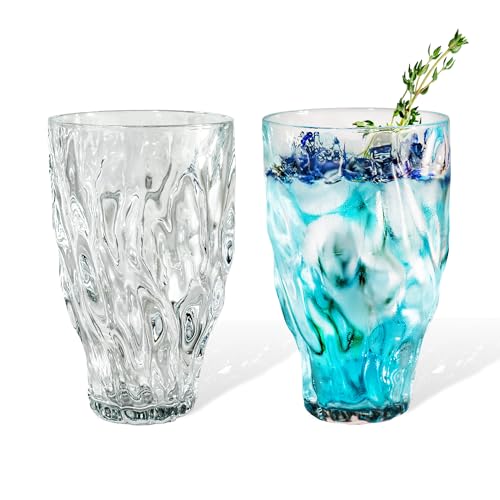 7 O'CLOCK Gläser 2er Set | Design Vintage Ocean Glass Miami Long | Trinkgläser Eiskaffeegläser Cocktailgläser Longdrinkgläser Wasser Tee Kaffee Saft | Spülmaschinenfest langlebig | 320ml von 7 O'CLOCK