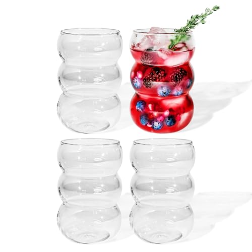 7 O'CLOCK Gläser 4er Set | Design Vintage Bubble Long Rio | Trinkgläser Eiskaffeegläser Cocktailgläser Longdrinkgläser Wasser Tee Kaffee Saft | Spülmaschinenfest langlebig | 550ml von 7 O'CLOCK