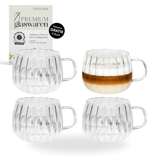 7 O'CLOCK Gläser 4er Set + Getränke Rezept E-Book | Design Stripe Mug Norway | Trinkgläser Eiskaffeegläser Cocktailgläser Longdrinkgläser Wasser Tee Kaffee Saft | Spülmaschinenfest langlebig | 450ml von 7 O'CLOCK