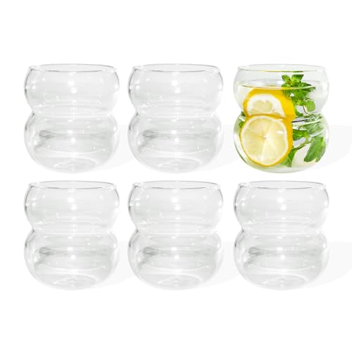 7 O'CLOCK Gläser 6er Set | Design Vintage Bubble Short Rio | Trinkgläser Eiskaffeegläser Cocktailgläser Longdrinkgläser Wasser Tee Kaffee Saft | Spülmaschinenfest langlebig | 350ml von 7 O'CLOCK