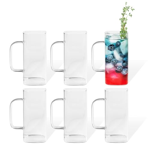 7 O'CLOCK Gläser 6er Set | Design Vintage Square Mug Kuba | Trinkgläser Eiskaffeegläser Cocktailgläser Longdrinkgläser Wasser Tee Kaffee Saft | Spülmaschinenfest langlebig | 350ml von 7 O'CLOCK