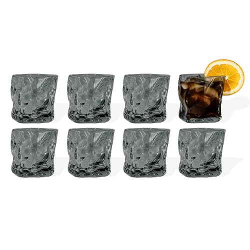 7 O'CLOCK Gläser 8er Set | Design Vintage Diamond Black Glass Alaska | Trinkgläser Eiskaffeegläser Cocktailgläser Longdrinkgläser Wasser Tee Kaffee Saft | langlebig | 200ml von 7 O'CLOCK