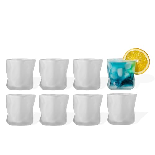 7 O'CLOCK Gläser 8er Set | Design Vintage Diamond Milky Glass Alaska | Trinkgläser Eiskaffeegläser Cocktailgläser Longdrinkgläser Wasser Tee Kaffee Saft | Spülmaschinenfest langlebig | 200ml von 7 O'CLOCK