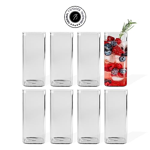 7 O'CLOCK Gläser 8er Set | Design Vintage Square Glass Kuba | Trinkgläser Eiskaffeegläser Cocktailgläser Longdrinkgläser Wasser Tee Kaffee Saft | Spülmaschinenfest langlebig | 350ml von 7 O'CLOCK