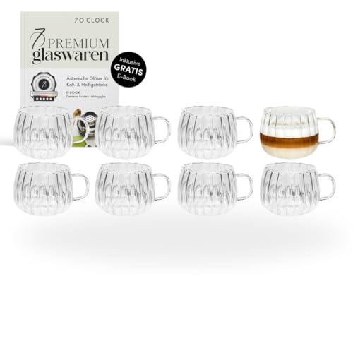 7 O'CLOCK Gläser 8er Set + Getränke Rezept E-Book | Design Stripe Mug Norway | Trinkgläser Eiskaffeegläser Cocktailgläser Longdrinkgläser Wasser Tee Kaffee Saft | Spülmaschinenfest langlebig | 450ml von 7 O'CLOCK