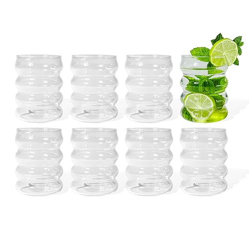 7 O'CLOCK Gläser 8er Set | Design Vintage Wave Glass Mykonos | Trinkgläser Eiskaffeegläser Cocktailgläser Longdrinkgläser Wasser Tee Kaffee Saft | Spülmaschinenfest langlebig | 185ml von 7 O'CLOCK