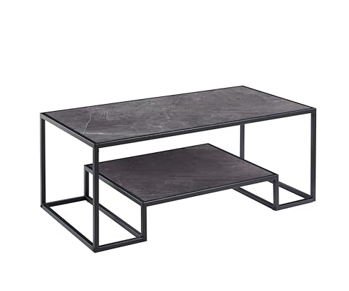 7 Star FURNITURE Iva Cheap Moderner leichter Couchtisch, Marmoroptik, MDF-Platte, Metallgestell mit unterer Ablage (grau) von 7 Star FURNITURE