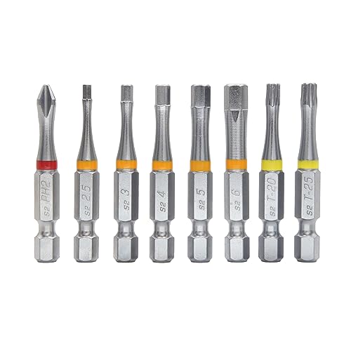 711L 8 Stück 50 mm 1/4 Zoll Sechskant-Bits, farbcodiert I 8 Stück S2 Stahl Philips Torx Hex Schraubendreher Spitzen I EDC-Werkzeugsatz … von 711L
