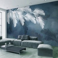Einfache Blaue Aquarell Feder Abstrakte Tapete Peel & Stick Selbstklebende Wohnzimmer Schlafzimmer Kreative von 71HomeDecor