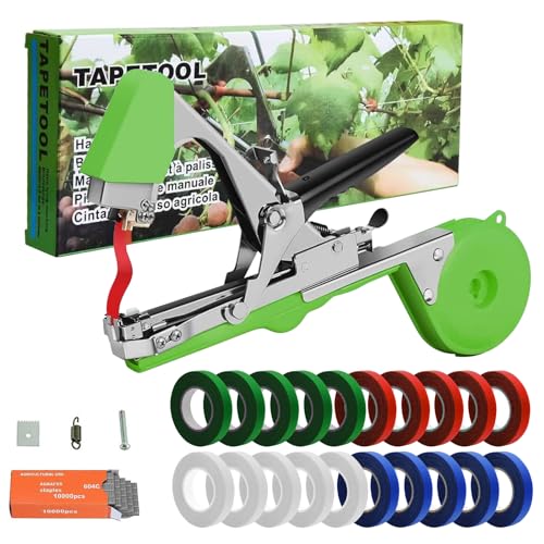 71Nmly Bindezange für Pflanzenbinder,Pflanzenbieger maschine Bandzange Tapetool,Tomatenhaken Rebe Bindeband Tapener Himbeeren Pflanzen Weinberg-Werkzeug Pflanzenclips für 20 Rollen farbiges Bandrollen von 71Nmly