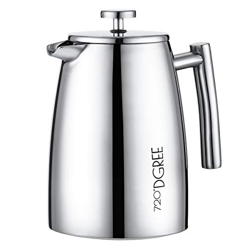 720°DGREE Edelstahl French Press “Sunrise“ - 1Liter - BPA-Frei - Kaffeebereiter, Pressstempelkanne, Pressfilterkanne mit permanent Filter - Elegante Kaffeekanne für 4-8 Tassen perfekten Kaffeegenuss von 720°DGREE