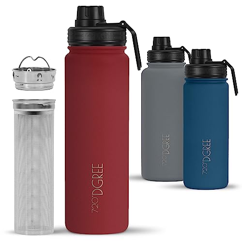 720°DGREE Edelstahl Thermo Trinkflasche 710ml “noLimit” +Früchtebehälter - Auslaufsicher, Kohlensäure geeignet, BPA-Frei - Isolierflasche mit Schraubverschluss für Sport, Fahrrad, Fitness +Sportdeckel von 720°DGREE