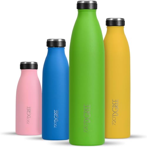 720°DGREE Edelstahl Trinkflasche “milkyBottle” - 1L - BPA-Frei, Auslaufsicher, Kohlensäure geeignet - Thermosflasche für Sprudel, Sport, Uni, Schule, Fitness, Outdoor, Camping von 720°DGREE