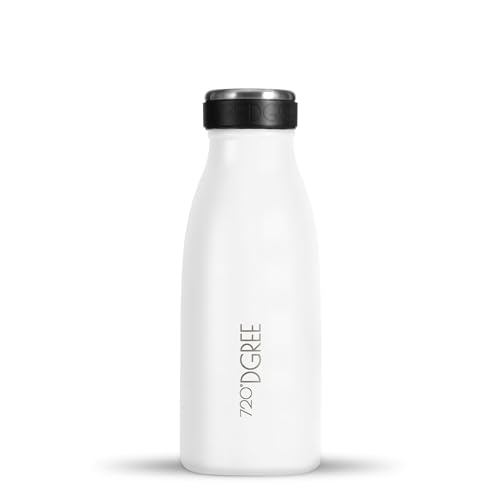 720°DGREE Edelstahl Trinkflasche “milkyBottle” - 350ml - Perfekt für Kinder, BPA-Frei, Auslaufsicher, Kohlensäure geeignet - Kleine Thermosflasche für Sprudel, Sport, Schule, Fitness von 720°DGREE