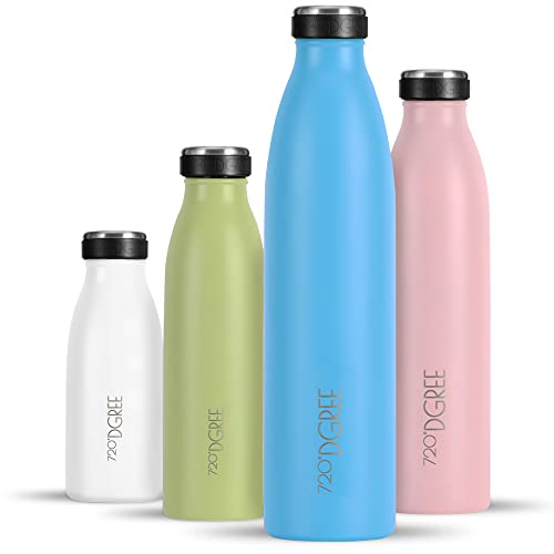 720°DGREE Edelstahl Trinkflasche “milkyBottle” - 500ml - Perfekt für Kinder, BPA-Frei, Auslaufsicher, Kohlensäure geeignet - Kleine Thermosflasche für Sprudel, Sport, Schule, Fitness von 720°DGREE