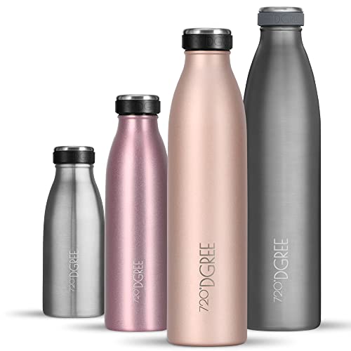 720°DGREE Edelstahl Trinkflasche “milkyBottle” - 750ml - BPA-Frei, Auslaufsicher, Kohlensäure geeignet - Thermosflasche für Sprudel, Sport, Uni, Schule, Fitness, Outdoor, Camping von 720°DGREE