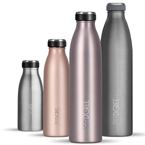 720°DGREE Edelstahl Trinkflasche “milkyBottle” - 750ml - BPA-Frei, Auslaufsicher, Kohlensäure geeignet - Thermosflasche für Sprudel, Sport, Uni, Schule, Fitness, Outdoor, Camping von 720°DGREE