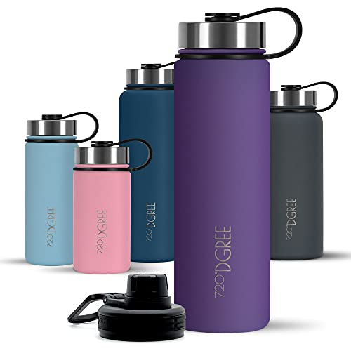 720°DGREE Edelstahl Trinkflasche 710ml “noLimit” - Auslaufsicher, Kohlensäure geeignet, BPA-Frei - Thermosflasche, Isolierflasche mit Schraubverschluss für Kinder, Schule, Fitness +Gratis Sportdeckel von 720°DGREE