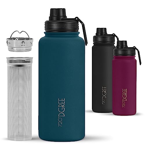 720°DGREE Edelstahl Thermo Trinkflasche 950ml “noLimit” +Früchtebehälter - Auslaufsicher, Kohlensäure geeignet, BPA-Frei - Isolierflasche mit Schraubverschluss für Sport, Outdoor, Fitness +Sportdeckel von 720°DGREE