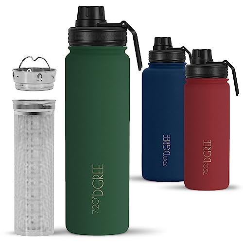 720°DGREE Edelstahl Thermo Trinkflasche 710ml “noLimit” +Früchtebehälter - Auslaufsicher, Kohlensäure geeignet, BPA-Frei - Isolierflasche mit Schraubverschluss für Sport, Fahrrad, Fitness +Sportdeckel von 720°DGREE